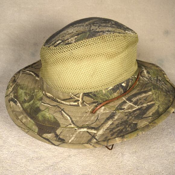 Redhead Camouflage Bucket Hat Khaki Mesh Vented Wide Brim Leather Camo Sunhat - Picture 5 of 11